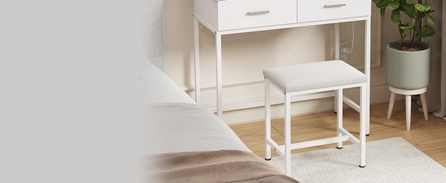 Lifewit Vanity Desk Set with Mirror and Lights, White Makeup Table with 2 Drawers & Chair 3 Adjustable Brightness Wooden Top Iron Frame Mothers Day Gifts