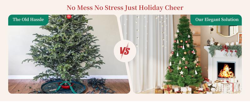 Pre-lit Artificial Christmas Tree with Branch Tips 250 Incandescent Lights Foldable Base for Home Office Party Green White Snow Flocked Design