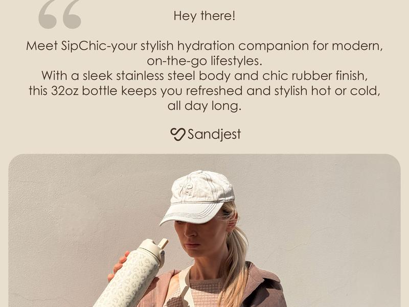 Sandjest SipChic 32oz Sports Water Bottle with Flip Straw & Handle, Portable Insulated Stainless Steel Leak Proof, Travel Gym Mom Nurse Christmas Gift