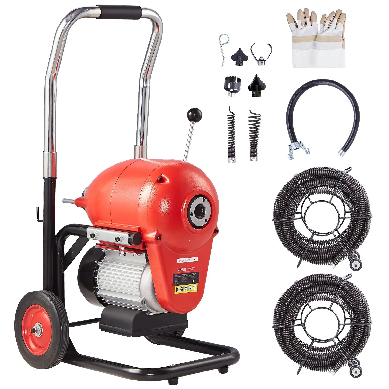 VEVOR 1100W Copper Wire Motor Electric Drain Cleaner Machine, 120FT x 1.2In Steel Cable Manual Feed Drain Snake Auger, 6 Cutters, CW/CCW Control, Residential/Commercial Use for 4"-8" Pipes, Durability-Focused Cleaning Equipment