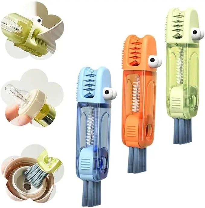 3-Piece 3-in-1 Cup Cleaner - Durable Home Care Tool with Flexible Rim Scraper, 10s Rinse Clean, Fits All Cups, Suitable for Baby Bottles, Lids, Thermoses, Kitchenware, Hangs To Dry, Kills Hidden Grime