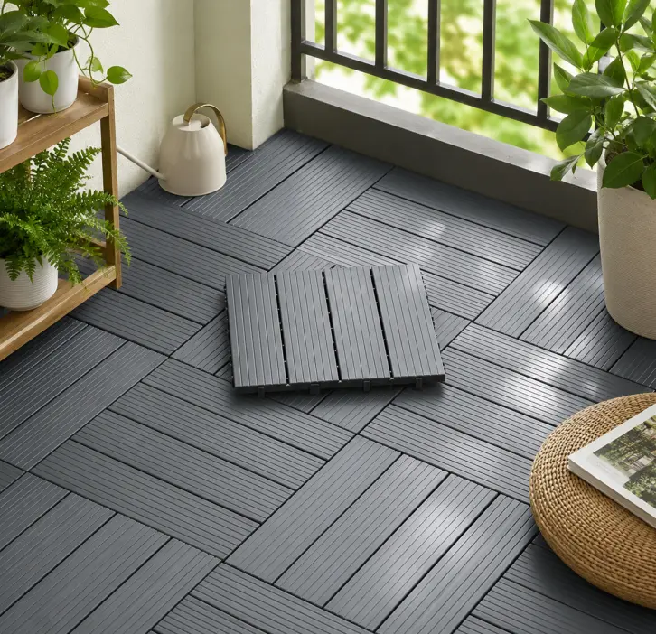 11.8"×11.8" Modern Square Interlocking Plastic Deck Floor Tiles, 10pcs Waterproof Anti-Slip Durable & Long-Lasting All-Weather Snap-In Tiles for Patio, Balcony, Beach, Interlocking Pvc, Outdoor