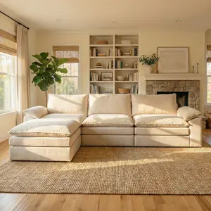 Oversized L-shaped Sofa with Chaise Minimalist Compressed Plush Corduroy Modular Cloud Sofa for Living Room & Bedroom No Assembly Needed