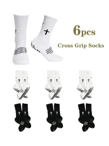 6 Pairs Cross Grip Soccer Socks - Anti-Slip Grips Sports Socks with Breathable & Thickened Sole for Men Women Youth