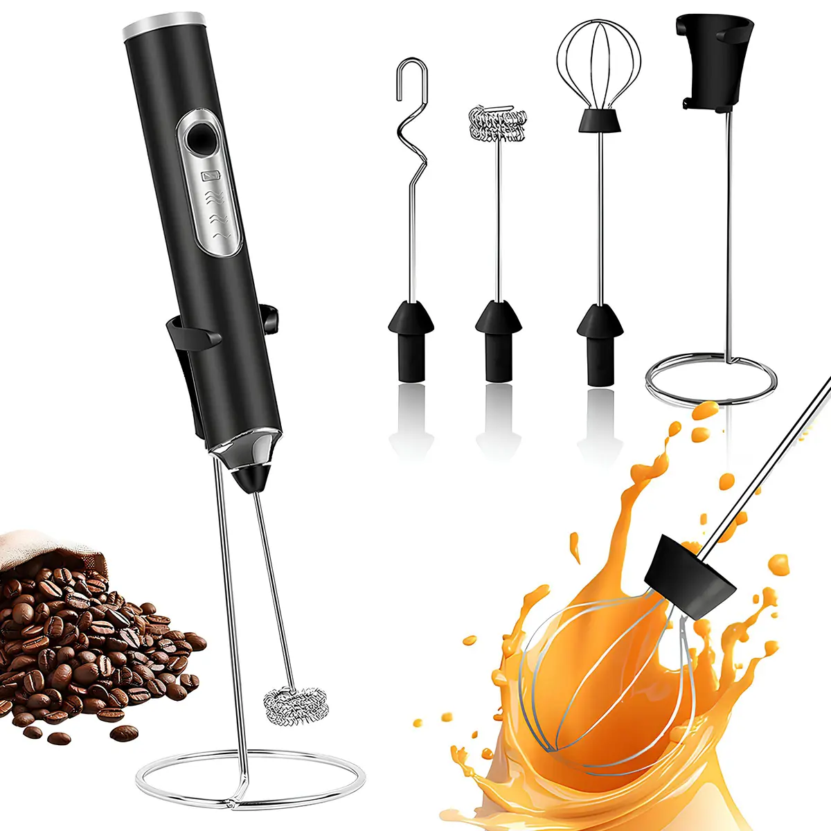 Milk Frother Handheld with 3 Heads, Mix Fruit juice powder, Electric Whisk Drink Foam Mixer with USB Rechargeable 3 Speeds, Mini Frother for Coffee Latte, Cappuccino, Hot Chocolate, Egg,back to school,back to school haul