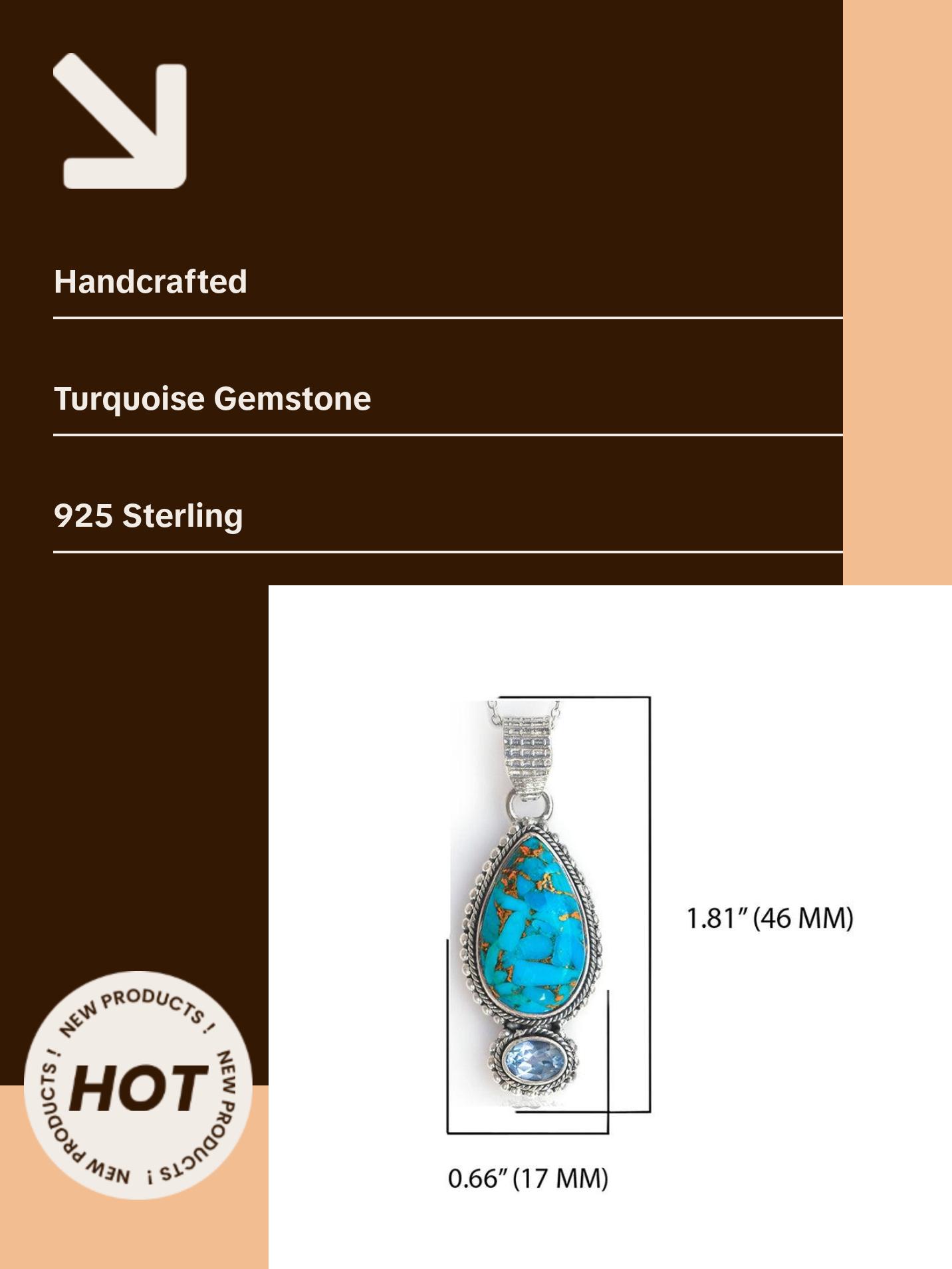 Women  Turquoise Necklace Solid 925 Sterling Silver Blue Copper