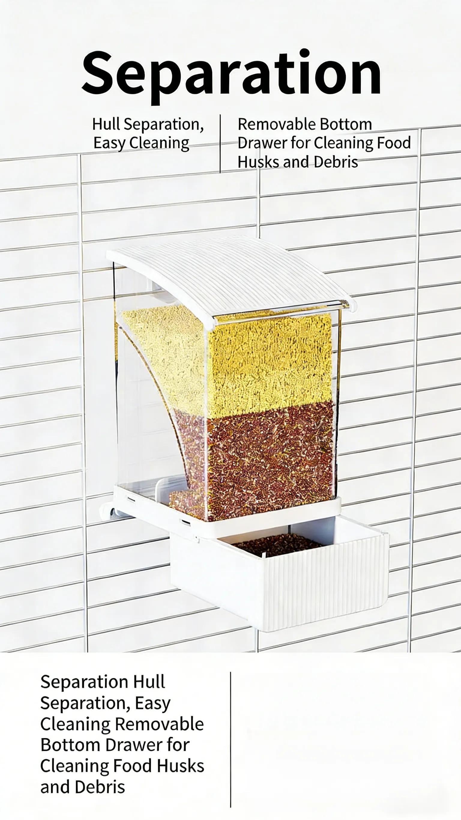 Bird Feeder for Cage - Automatic Gravity Food Dispenser with Perch, Clear Acrylic Seed Storage for Parakeets, Cockatiels, Budgies & Finches, Waste-Free Design, Premium Acrylic Material, 360° Transparent View