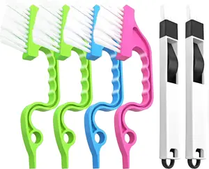 Crevice Gap Cleaning Brush Kit – 6pcs Handheld Groove Brushes with Dustpan for Window, Door & Kitchen Tracks
