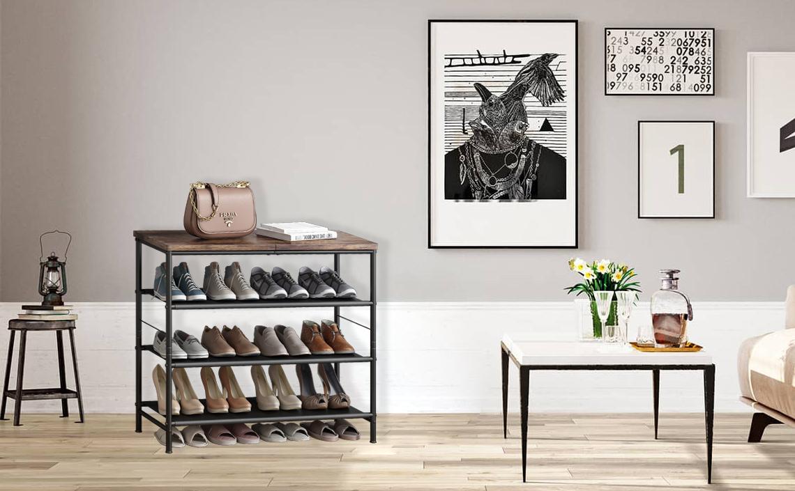 4-Tier Long Shoe Rack for Closet Shoe Modern Organizer for Closet Floor Entryway Storage Stackable Wide Shoe Shelf Stores 12 Pairs of Men Sneakers with MDF Top Board Organizing Furniture Deals For You Days