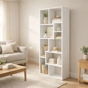 5 Tier Asymmetrical Bookcase White Open Storage Shelf Unit Display Shelf for Books Collectibles Living Room Bedroom Home Office