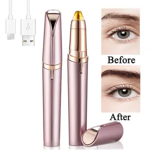 Rechargeable Portable Electric Eyebrow Trimmer Pen for Women Painless Precision Hair Remover Safe Shaver Razor Tool for Face Lip Armpit Hand Smooth Facial Hair Removal