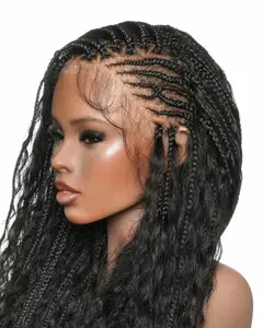 JALIZA Avery Fulani 2 Steps Pre Bleached Full lace Cornrow Human Hair Curls Boho Box Braided Wig