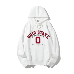 White Ohio State Buckeyes Athletics Hoodie for Men & Women | Retro Collegiate Graphic Pullover | Soft Cotton Blend College Football Sweatshirt with Kangaroo Pocket | Casual Fit for Game Days, Campus Wear & Buckeye Fans