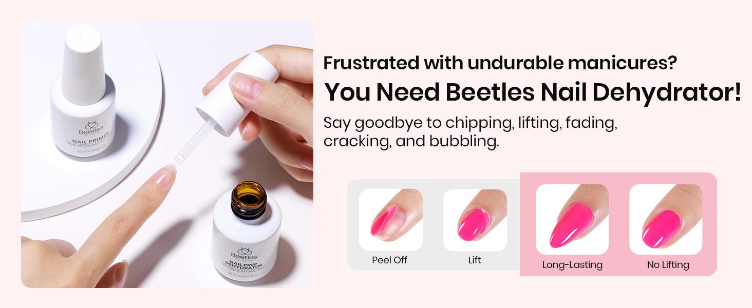 Beetles Nail Prep Kit Nail Dehydrator and Primer Nail Care Tool Kit 20ml Large Capacity Acid-Free & Hema-Free Dehydrate Bond Primer with Manicure Tools for Acrylic Nail Gifts for Women