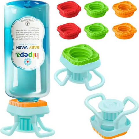 LUVAN Plastic Bottle Emptying Kit - 2/4/6 Packs Option, 4-Pack Inverted Stands (6 Inverted Bottle Stands Total), Squeeze-Fit Most, Leak-Proof, Multi-Size Round Cap, Upside Down Dispenser for Lotion, Drinks