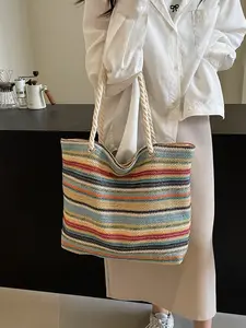 Casual starfish and seashell woven striped multicolor woven pattern women's shoulder tote bag casual commuter handbag