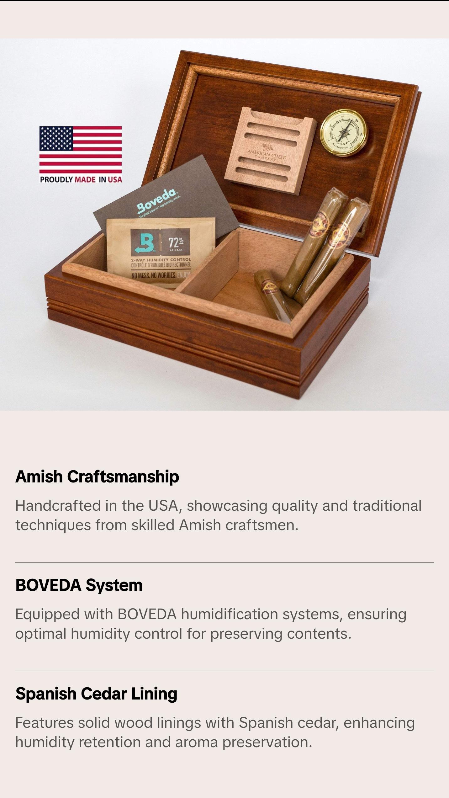#H50C Amish Woodtop 50 Count Cigar Humidor, Made in USA