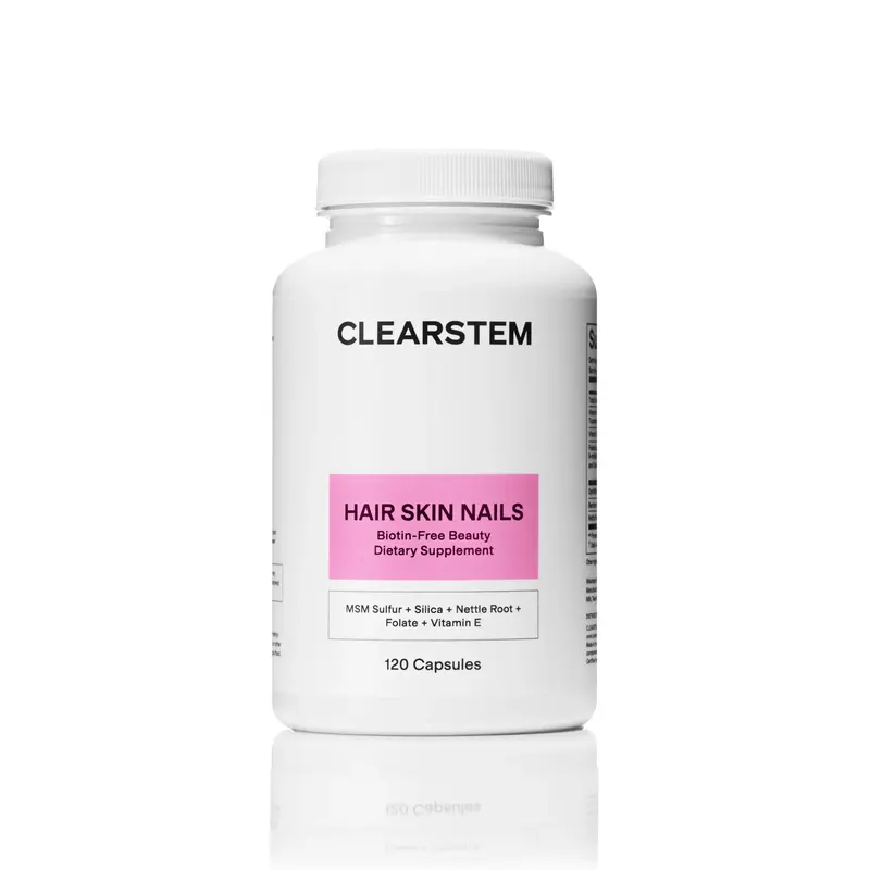 [CLEARSTEM] HAIR SKIN NAILS Biotin-Free Beauty Supplement, MSM Methylsulfonylmethane, Silica, Nettle Root Extract for Hair Volume, Methylated Folate Vitamin B9 for Hair Strength, Vitamin E for Hydration, 120 Capsules, 30 Day Supply