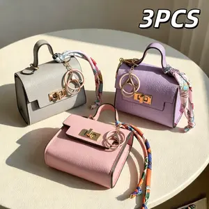 【Valentine's Day Gift】3PCSMini Storage Pouch Keychain, Home Accessory Pouch, Luxury Handbag, Trendy Accessory, Red Envelope, Earbuds, Key Case,Beige+Purple+Pink White Zipper