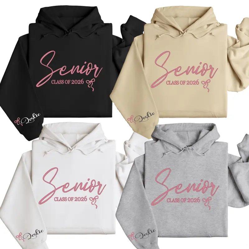 [LEAVE A NOTE OR NOT NAME] Senior Class of 2026 Hoodie – Cute Script Graduation Pullover with Bow Detail, Trendy Senior Year Hoodie Outfit & Gift for High School or College Seniors