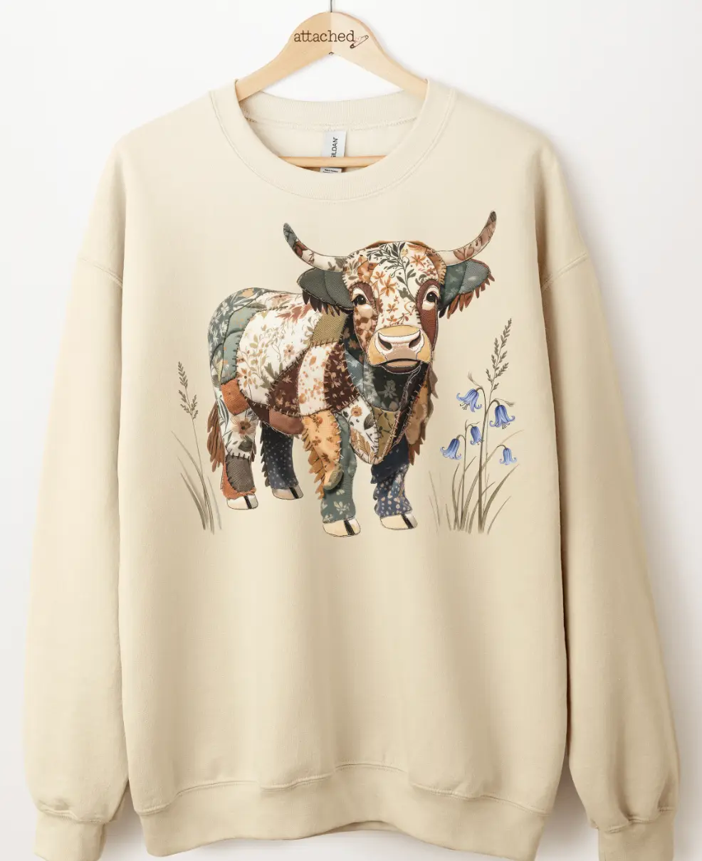 Faux Patchwork Cow Graphic Top Faux Patchwork Cow Graphic Top