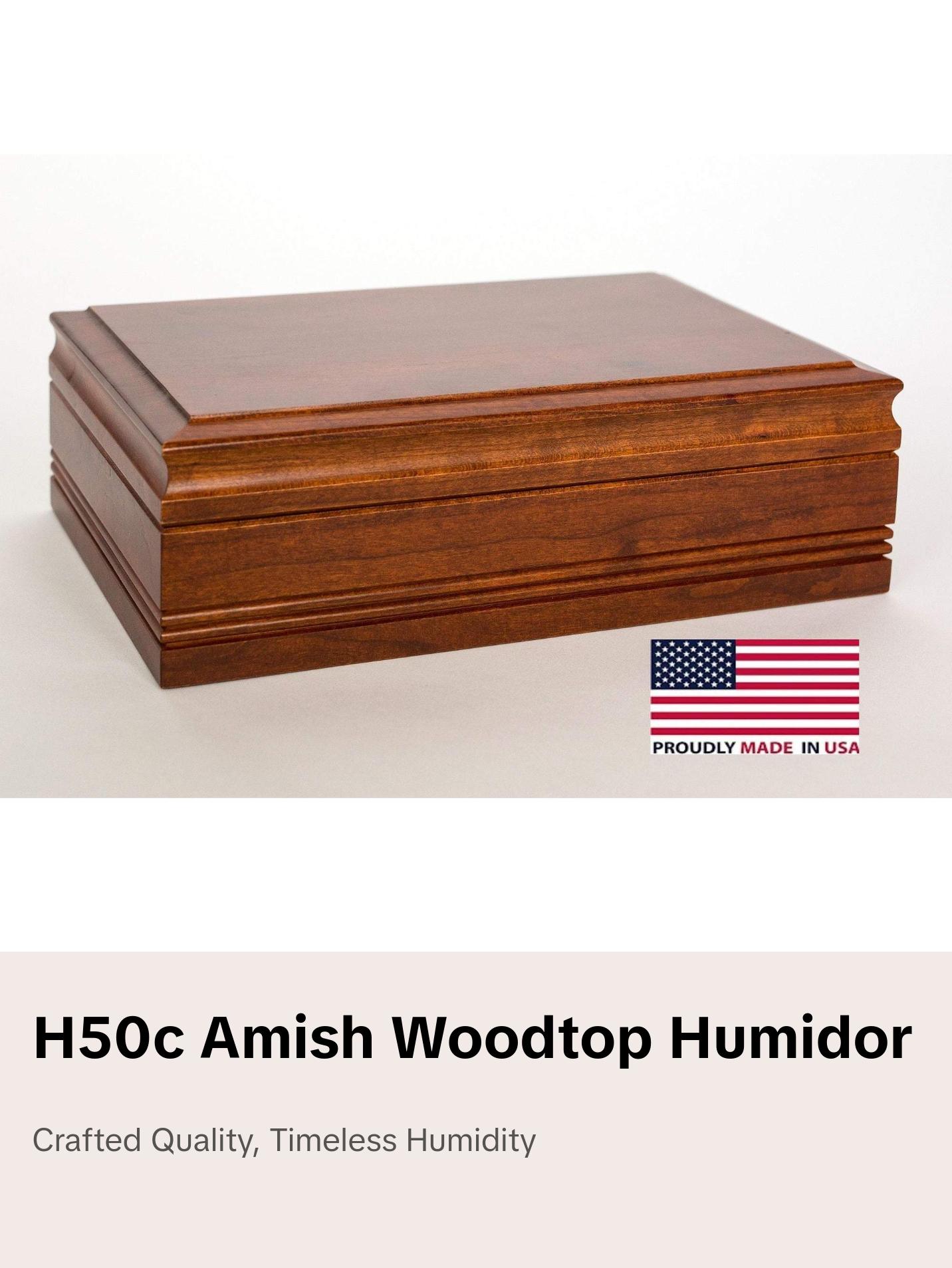 #H50C Amish Woodtop 50 Count Cigar Humidor, Made in USA