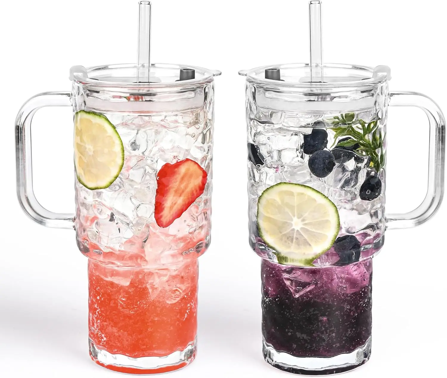 17oz/26oz Glass Tumbler with Handle, Lid & Straw – 2 Pack Reusable Clear Cups for Iced Coffee, Smoothies, Tea & Juice – Perfect for Home, Office, Outdoor, Travel, Cold & Hot Drinks, Eco-Friendly, Durable, Easy-to-Clean Glass Coffee Cups
