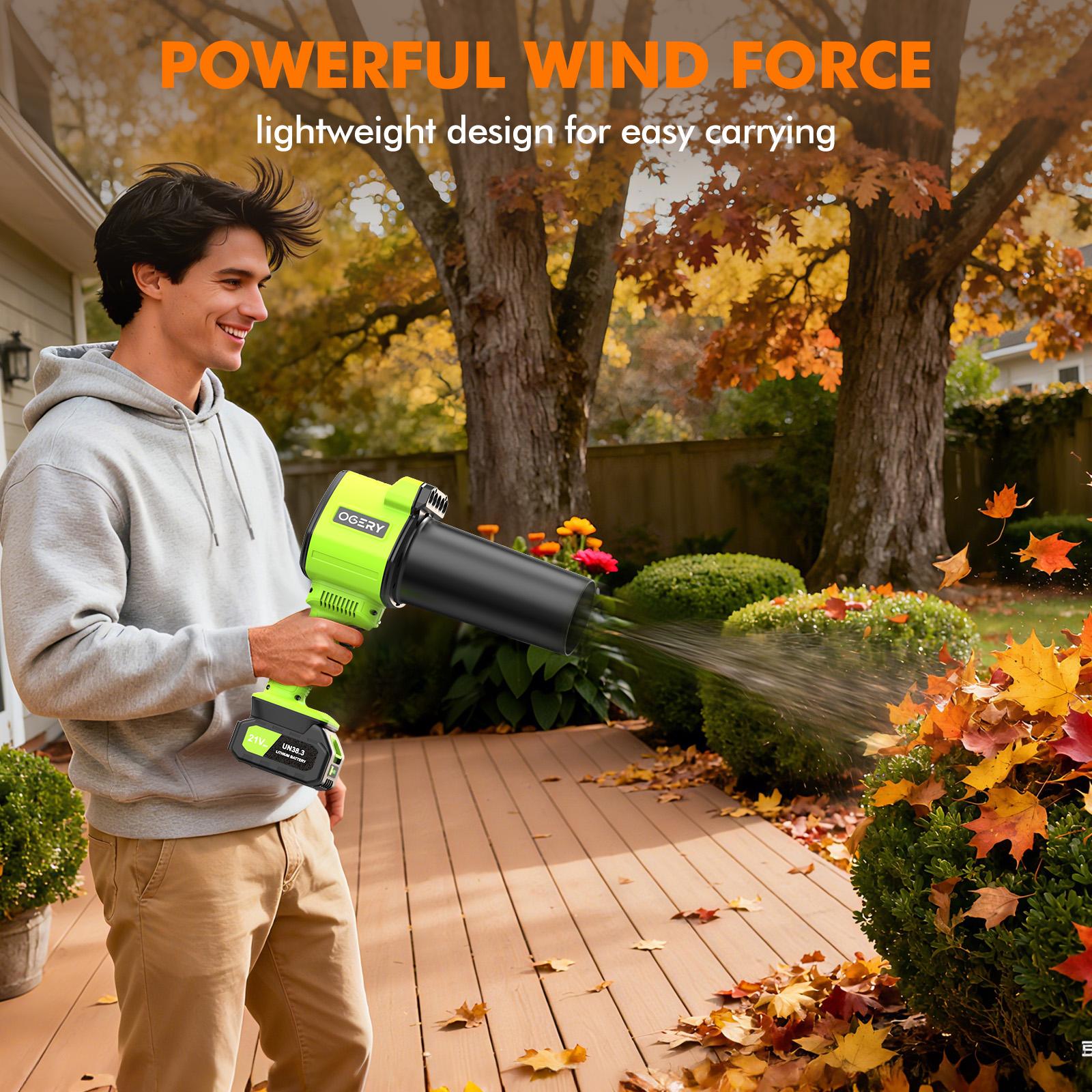 OGERY Updated Leaf Blower Cordless with Lights, 21V Powerful Electric Leaf Blowers with 2 x 3.0Ah Batteries & Charger, 700CFM 140MPH 900G Wind Pressure Lightweight Handheld Blower for Lawn Care Yard Garden