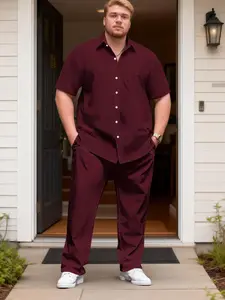 Men's Casual  Shirt & Stretch Trousers Set - Solid Color Relaxed Fit, Soft Rich Texture for Fall Fashion, Office Work & Daily Comfort