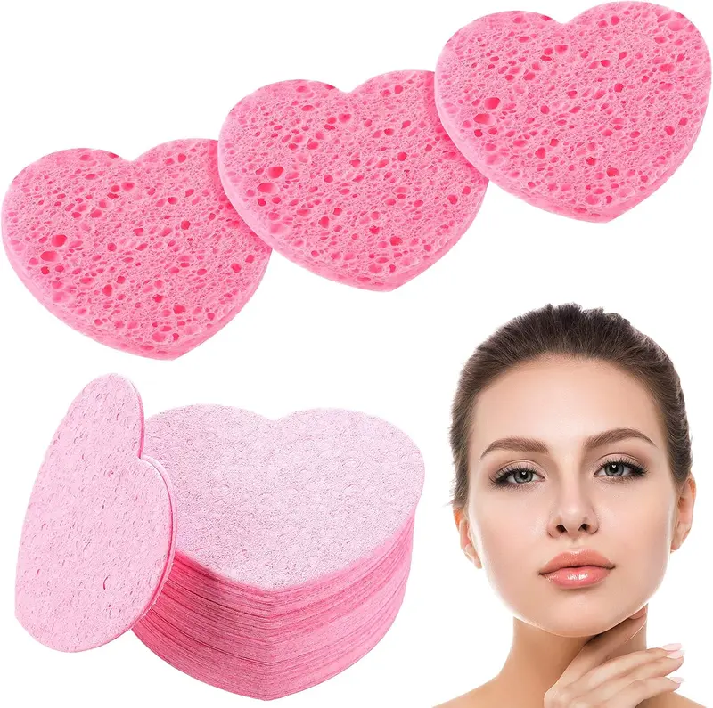 LMMAKE Natural Facial Cleansing Sponges 20pcs Heart-Shaped Puffs for Makeup Removal & Gentle Exfoliation Chemical-Free 100% Natural Material for Sensitive Skin Care Perfect for Travel Daily SPA Rituals & Eco-Conscious Beauty Regimens