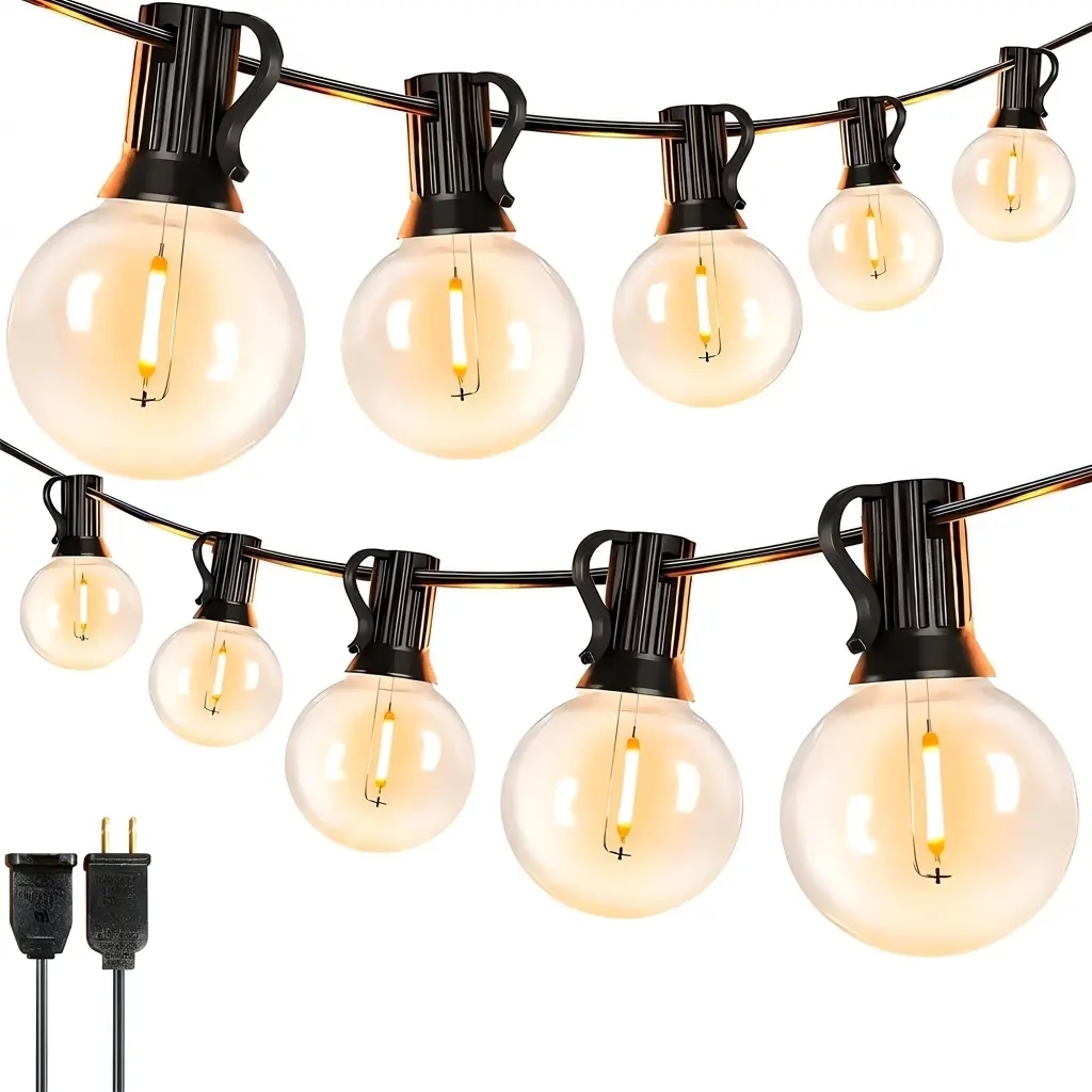 DAYBETTER Outdoor G40 LED String Lights (10-100ft), 1W per Bulb, Plug-in AC Power Supply, Plastic Edison E12 Base Bulbs with Spares, Waterproof Connectable, Home Decor for Backyard Vibes, Garden Accessory, Light, Home Decor Items, Party Lights