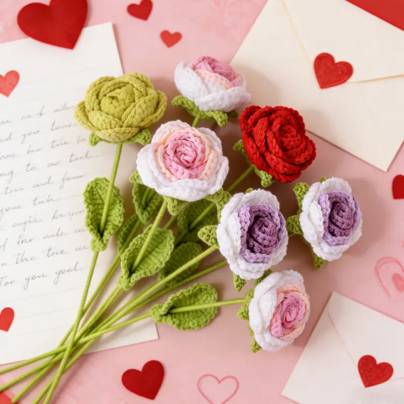 Handmade Knitted Flower Rose Home Decor – Romantic Valentine’s Day Gift for Wife or Girlfriend, Anniversary & Holiday Celebration