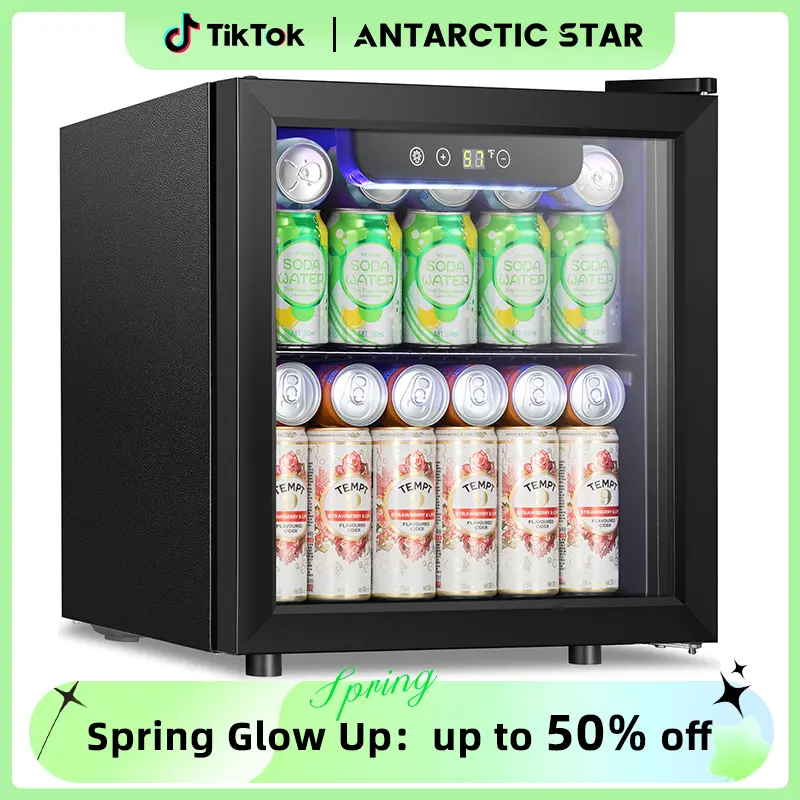 Antarctic Star 1.3cu.ft. Mini Fridge Cooler - Glass Door Refrigerator with Electronic Knob Control, 12-Bottle 48-Can Capacity for Beverages, Beer, Wine, LED Display Refrigerators with Blue LED Glow Elevates Decor, for Home, Office
