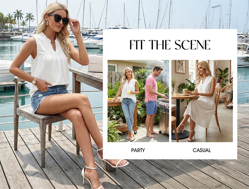 EVALESS Women's Tank Top Lace Casual V Neck Elegant Swiss Dot Smocked Sleeveless T Shirts Tops 2026 Womenswear Fashion Spring Outfits