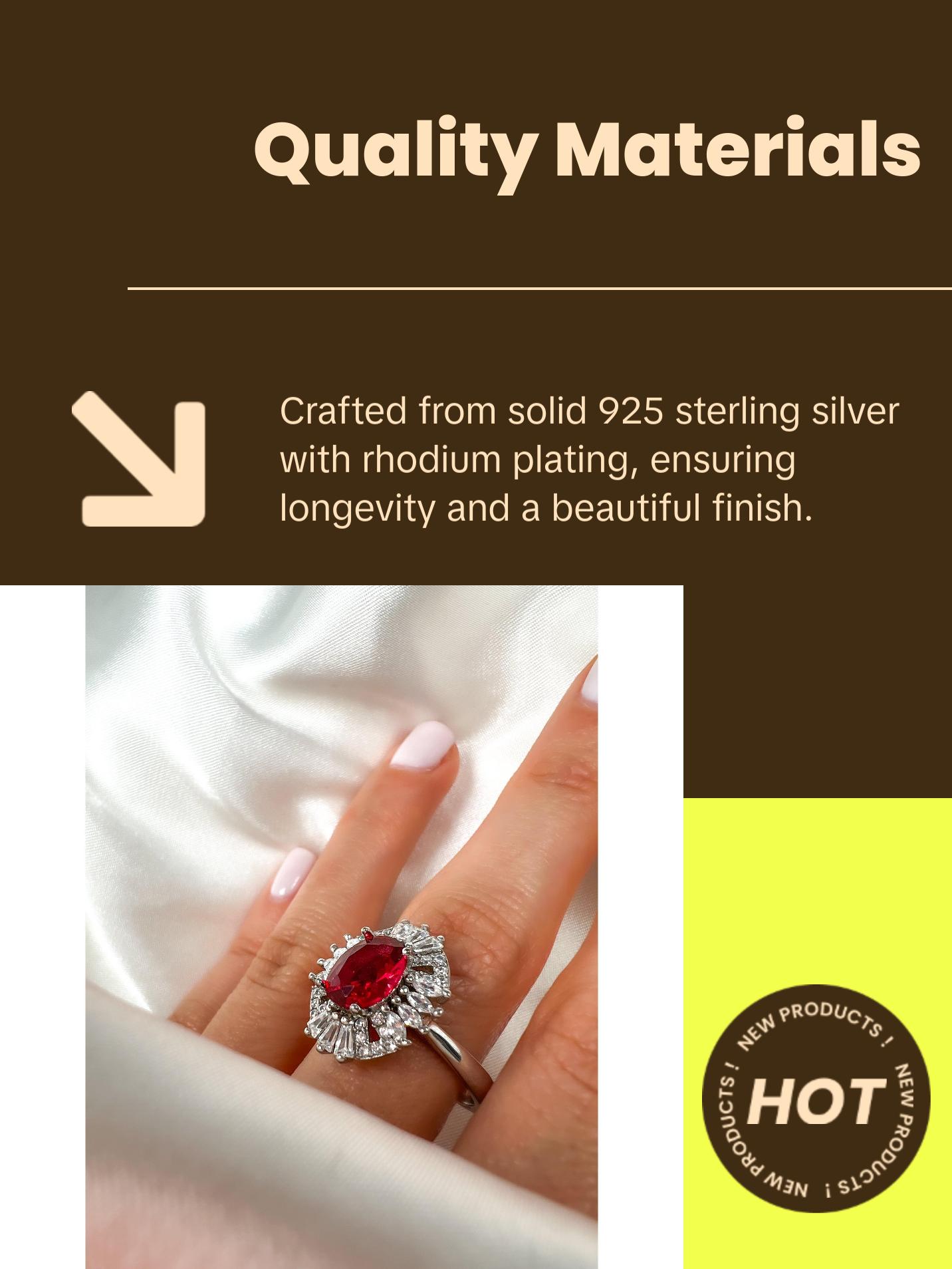 2 Ct Oval Cut Ruby Statement Silver Ring, Size 8.25