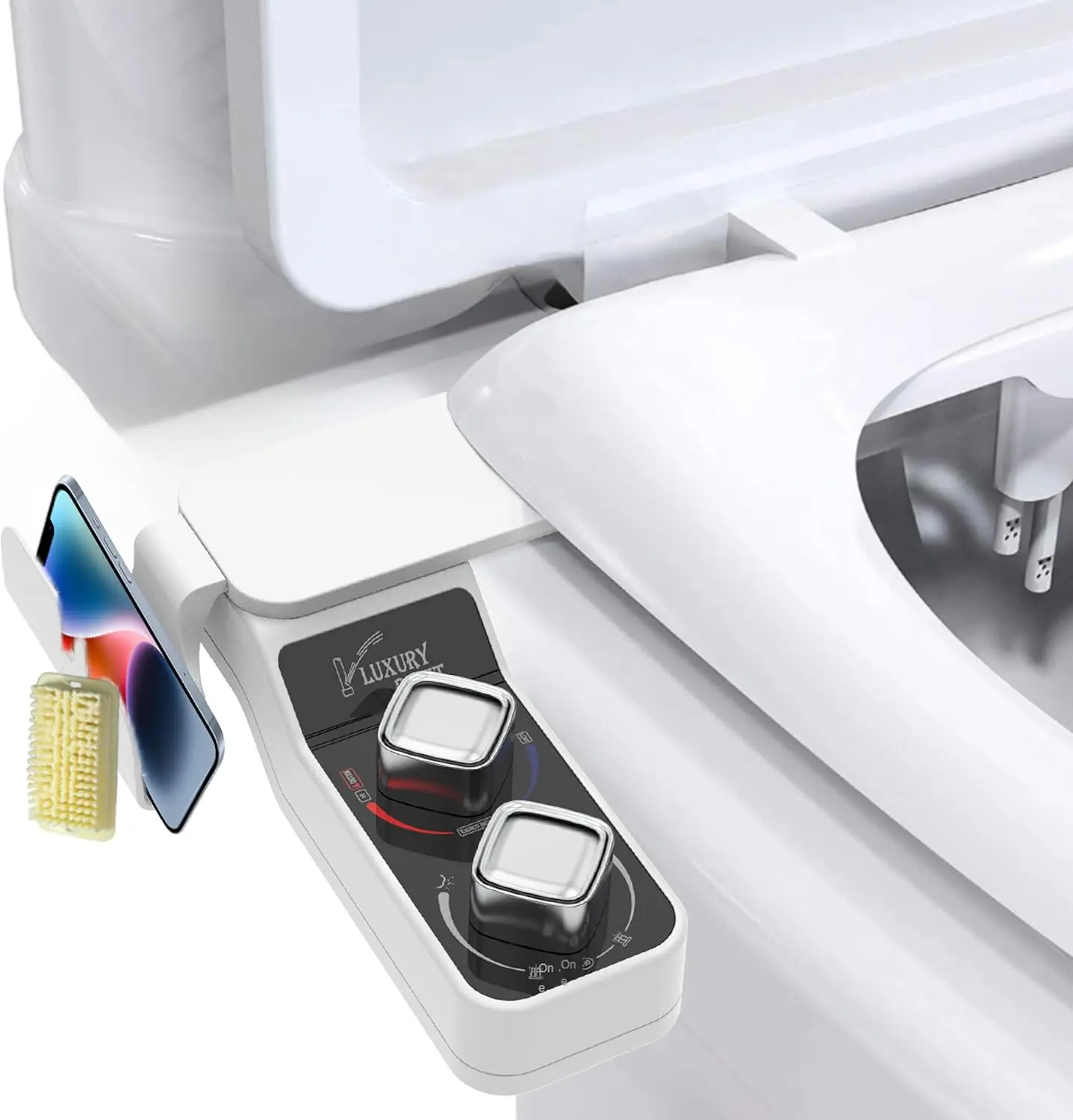 Non-Electric Cold-Hot Water Adjustable Bidet Attachment Toilet Seat, Bathroom Accessory with Pressure Controls, Retractable Self-Cleaning Dual Nozzle Toilet Seat for Frontal & Rear Wash, Bathroom Switch, Adjustable Bidet Attachment Toilet Seats