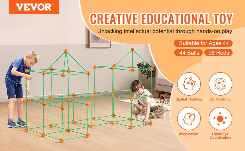 VEVOR Fort Building Kit ,  140PCS Glow in The Dark Building Toys, Educational Gift for 4 5 6 7 8+ Year Old Boys & Girls Indoor Play Tent Construction Toys with 96 Rods and 44 Balls  Christmas gift
