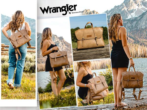 Wrangler Convertible Backpack for Women Laptop Briefcase Messenger Bag Stylish Daypacks Retro Flap Shoulder Bag for Work Travel School
