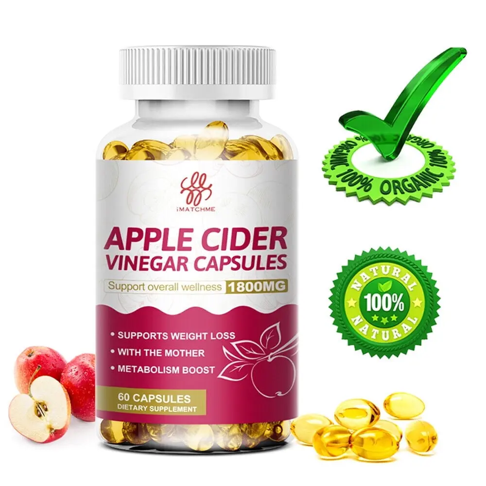 iMATCHME Natural Apple Cider Vinegar Capsules 1800 mg,Supplement for Women & Men - 60 Vegan Diet Pills