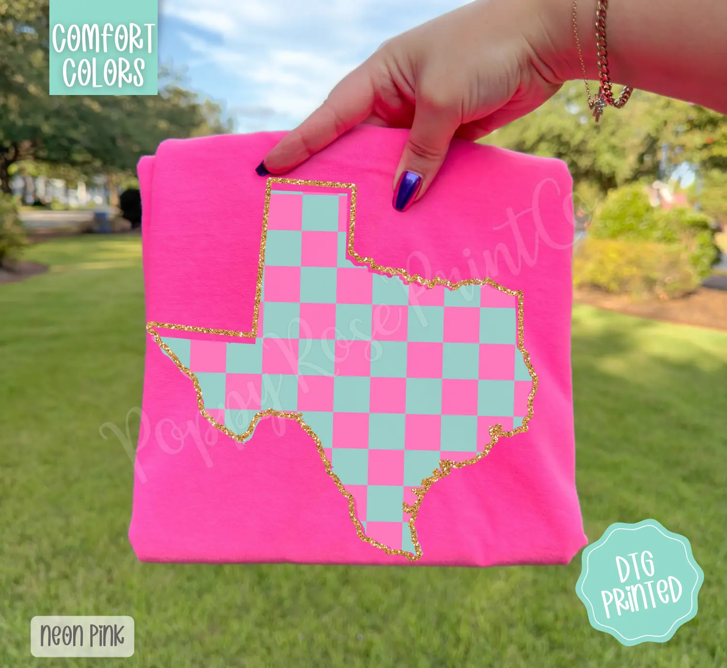Checkered Texas Shirt Comfort Colors, Trendy Women's Tshirt