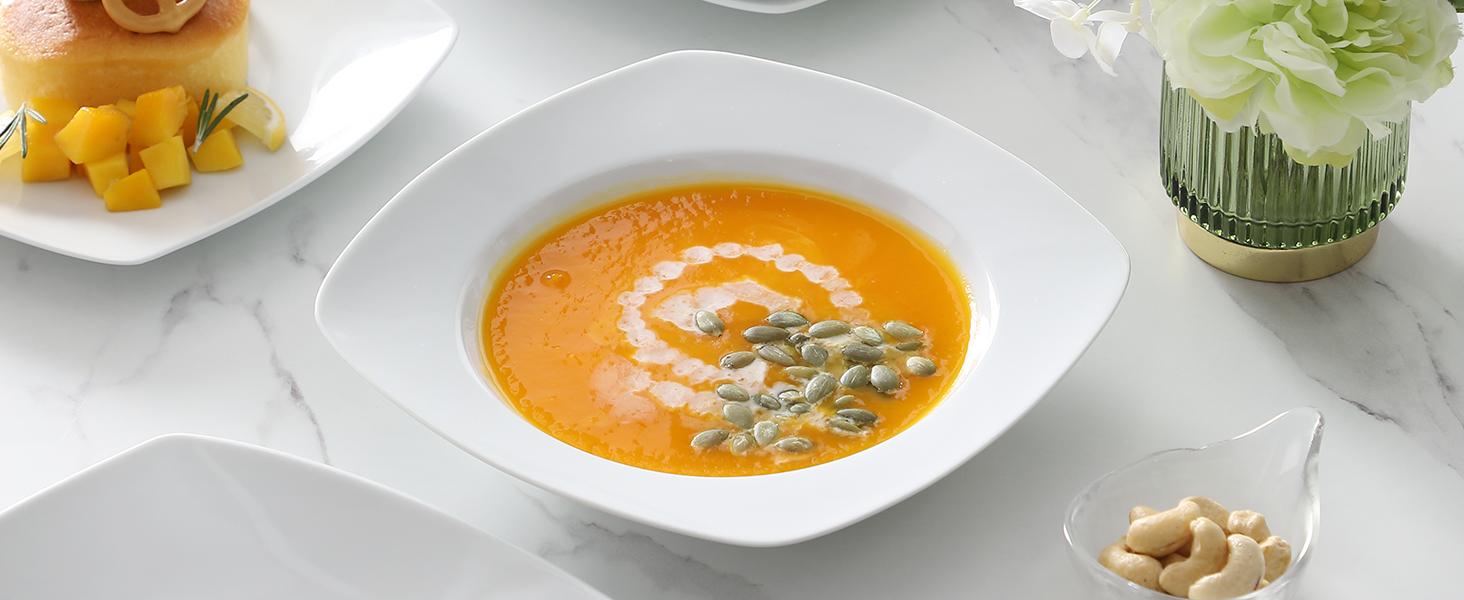 MALACASA Dinnerware Sets, Grey White Plates and Bowls Sets for 6, 18/30 Pieces Mordern Square Dinnerware Sets, Series Julia Winter Holiday