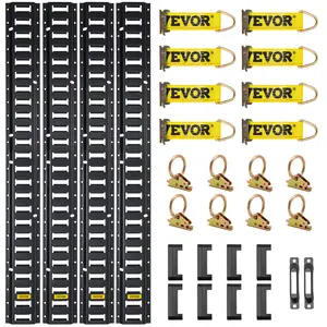 E Track Tie-Down Rail Kit, 30PCS 5FT E-Tracks Set Includes 4 Steel Rails & 2 Single Slot & 8 O Rings & 8 Tie-Offs w/D-Ring & 8 End Caps, Securing Accessories for Cargo, Motorcycles, and Bikes