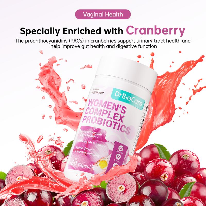 DrBioCare Women’s Probiotic + Herbal Balance Complex – 7 Strains Probiotics (20 Billion CFU) – Gut Health, Energy & Digestive Support – With Ashwagandha, Cranberry & Mulberry Leaf – Non-GMO, Gluten-Free, Soy-Free, Dairy-Free