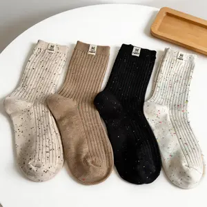 Colorful SpeckleSocks,PreppyStyle clean fit , Bunny Tag  for Y2K & Minimalist Fits,Elevate Any Outfit,Cozy Cotton Blend for All Seasons,Suitable For Easter Gifts Womenswear Bridal comfort woman Women's Mid-Calf Casual Socks Pack