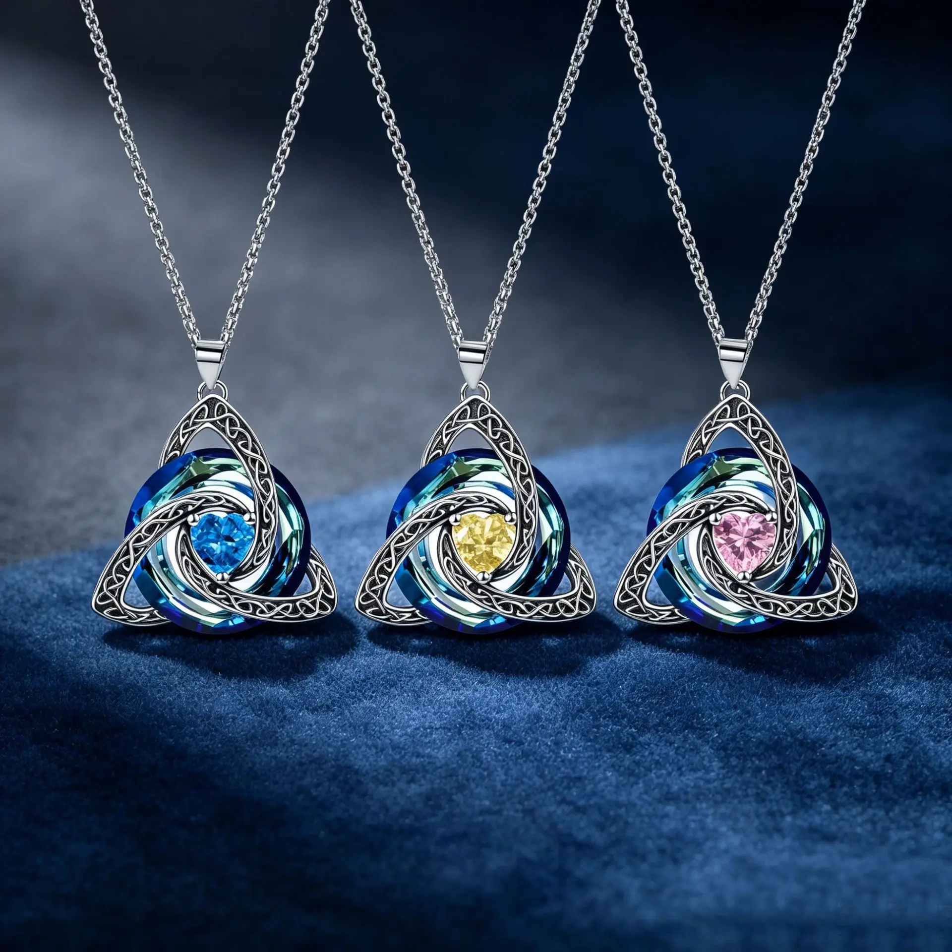 Birthstone Celtic Knot Necklace for Women, Trinity Knot Triquetra Crystal Pendant, Irish Scottish Jewelry Gift for Mom & Her, Silver Plated Copper Necklace with Adjustable Chain, Faith Love Unity Symbol Jewelry, Trendy Birthday Gifts