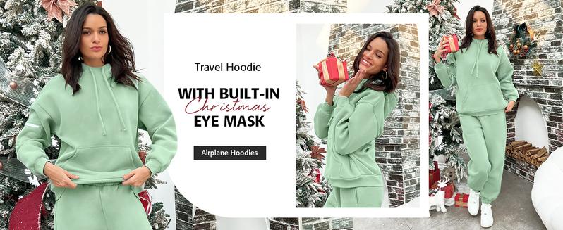 Attraco Travel Hoodie with Built-In Eye Mask Airplane Hoodies Soft Cotton with Pockets Sweatshirts for Women Airplane Model Clothes
