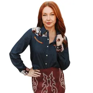 Women’s western Denim top horses detailed