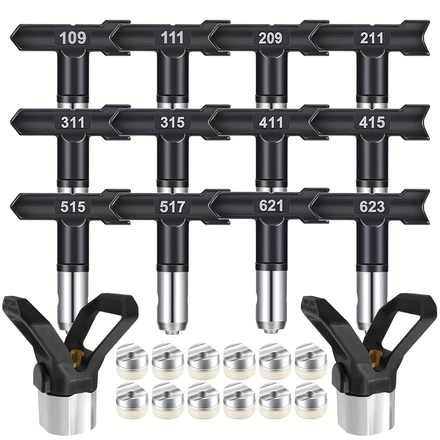 14-Piece Spray Nozzle Set, 12 Reversible Tips + 2 Nozzle Caps, Airless Paint Sprayer Accessories for Latex Painting Application