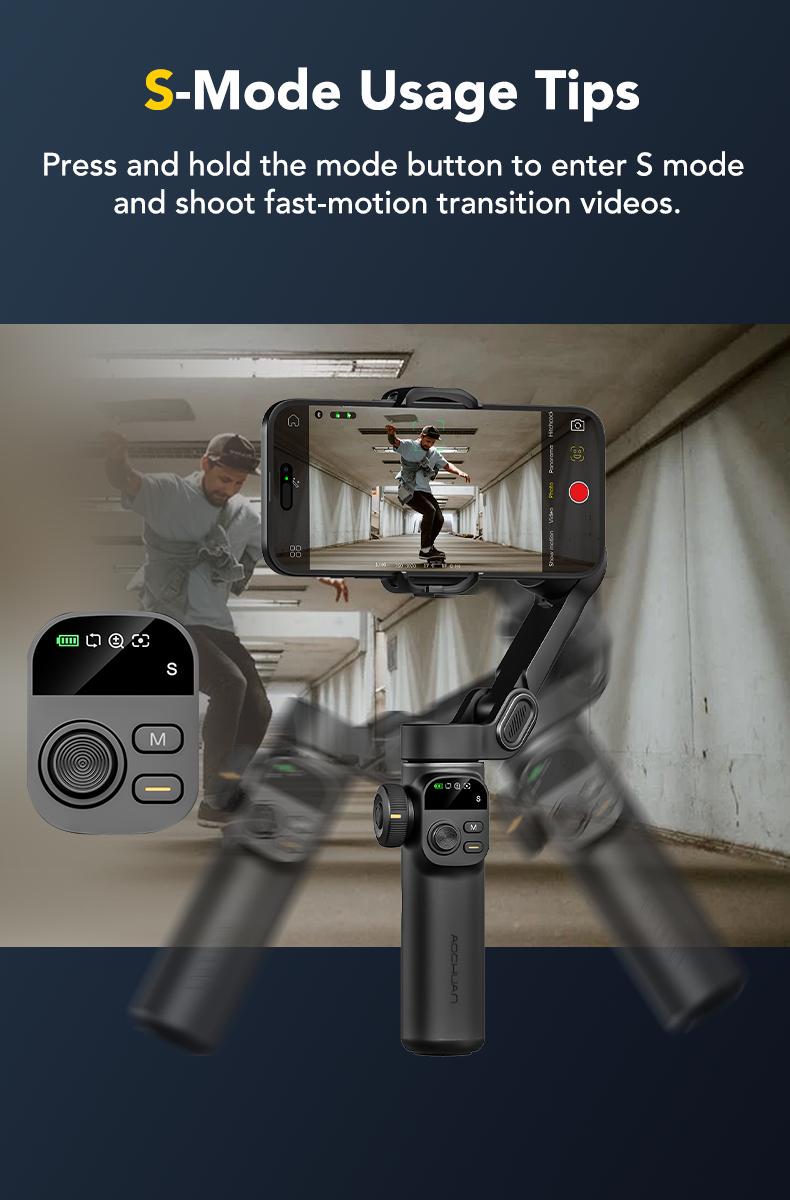 AOCHUAN Gimbal Stabilizer for iPhone, 3-Axis Smartphone Gimbal Built in 7.8' Extension Rod, Portable Gimbal Stabilizer w/OLED Display for iPhone/Android, Perfect for TikTok YouTube Vlogging-Smart X2-2