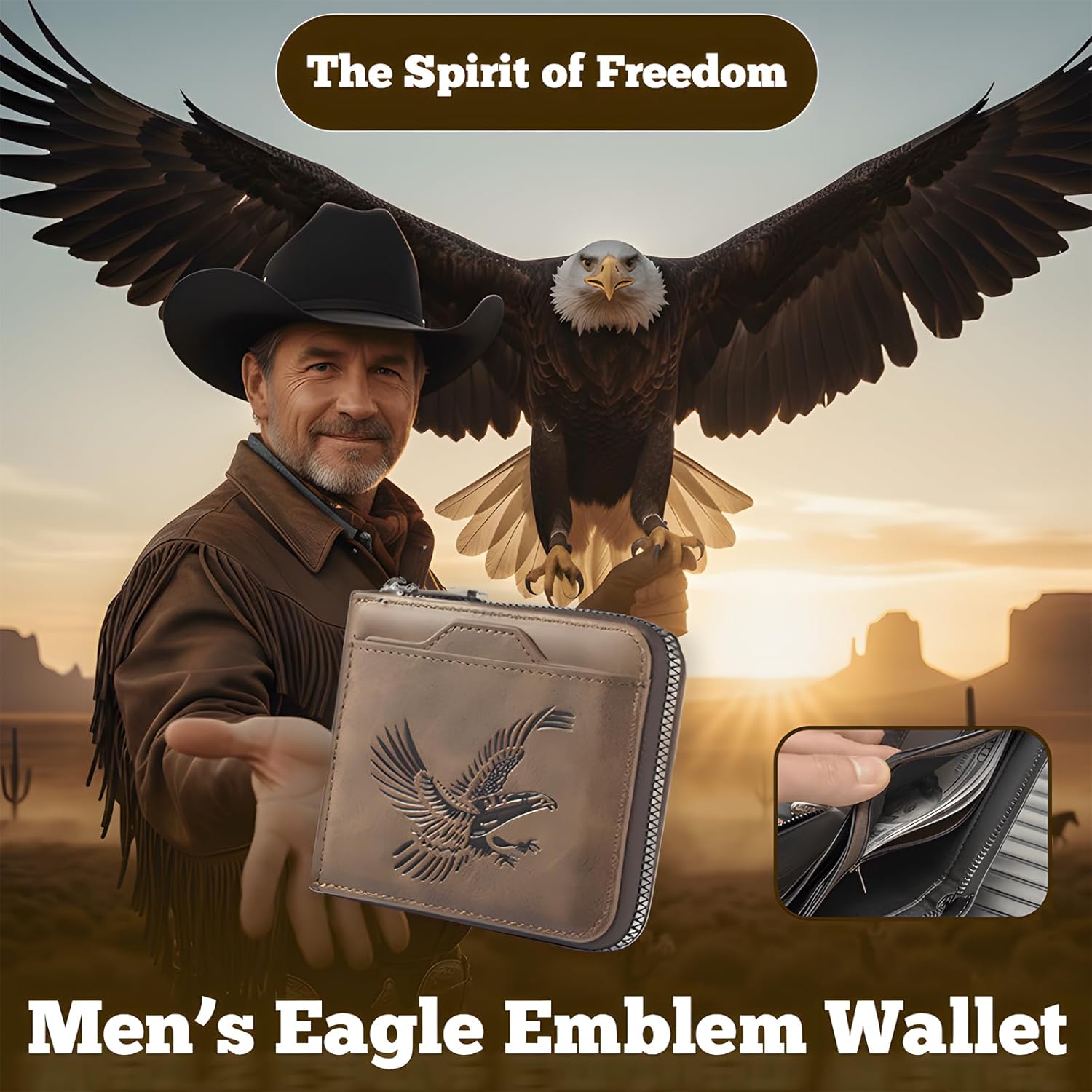 Slim Men's Vintage Eagle Embossed Short Wallet,Pocket PU Leather Bifold with ID Window & Cash Pocket,For Travel & Everyday Carry,Multi Card Slot Business Fashion Wallet